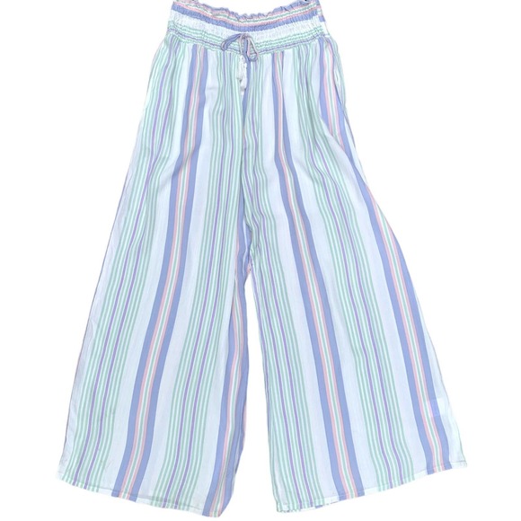 Kiwi & Punch Two Piece Set Pant Set Crop Top Stripe White Purple Green NEW Large - Picture 2 of 13